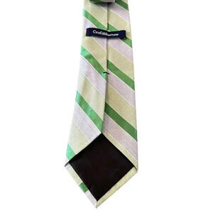 Croft & Barrow Green Gray White Diagonal Stripe Silk Necktie 3” X 48” New